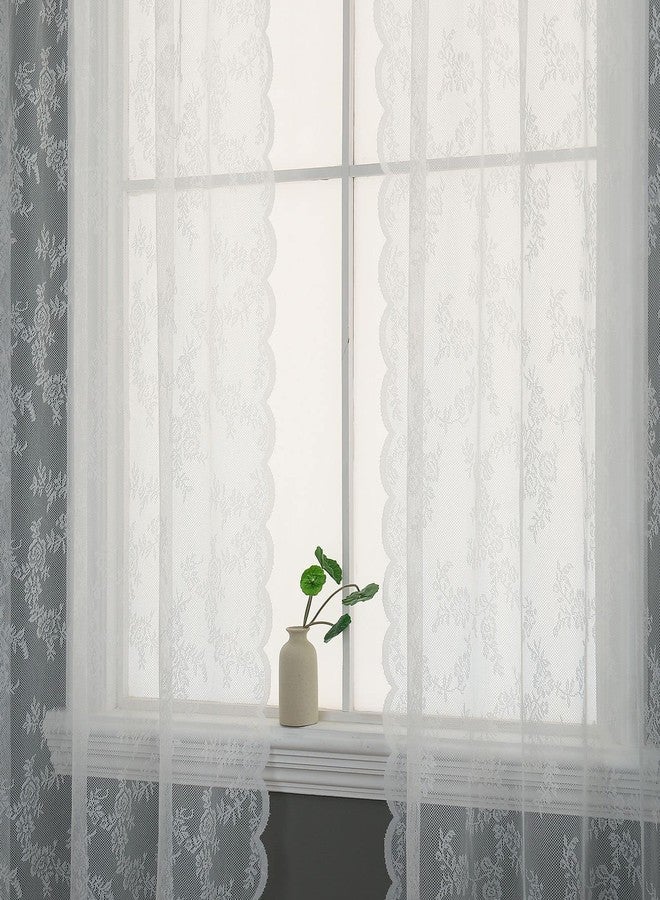 Beruyu White Lace Curtains 78 Inches Long - Floral Embroidered Lace Sheer Curtains for Living Room Bedroom Kitchen, Rod Pocket Window Voile Curtains with Curtain Tiebacks, 2 Panels (59" W X 78" L) - Image 2